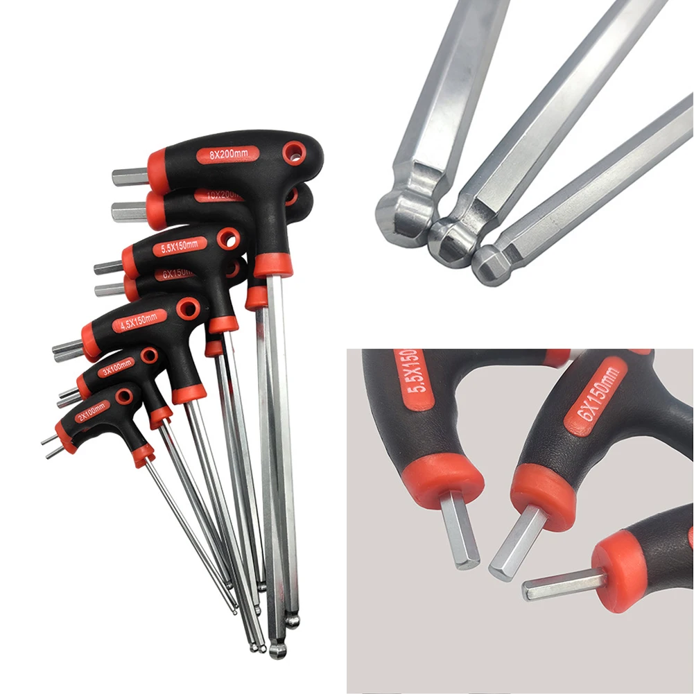 

10pcs Hex Key Wrench Set T Handle Car Repair Hand Tool Easy Install Anti Rust Ergonomic Storage Holder Disassemble With Ball End