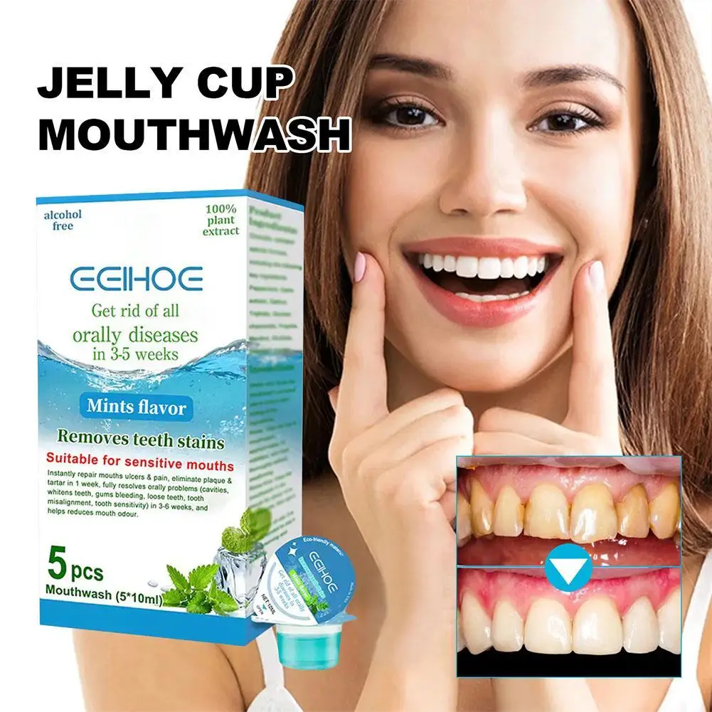 

5PCS Jelly Cup Mouthwash Portable Disposable Mouthwash Tooth Whitening Fresh Breath Oral Hygiene Care Mild Mouthwash for Travel
