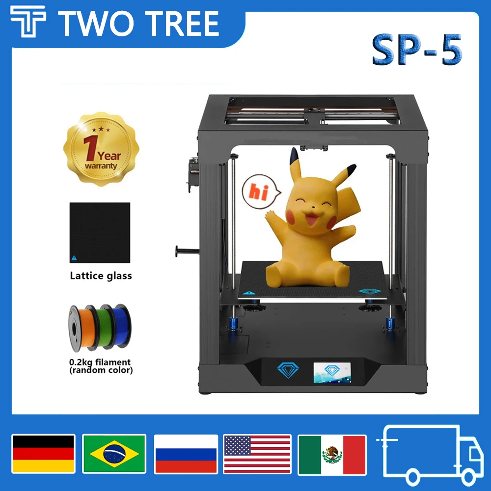 

Twotrees 3D Printer SP-5 V1.1 Large Printing 300*300*330MM Ultra Silent Mainboard Carborundum Touch Kit FDM Dual Z Axis Core XY