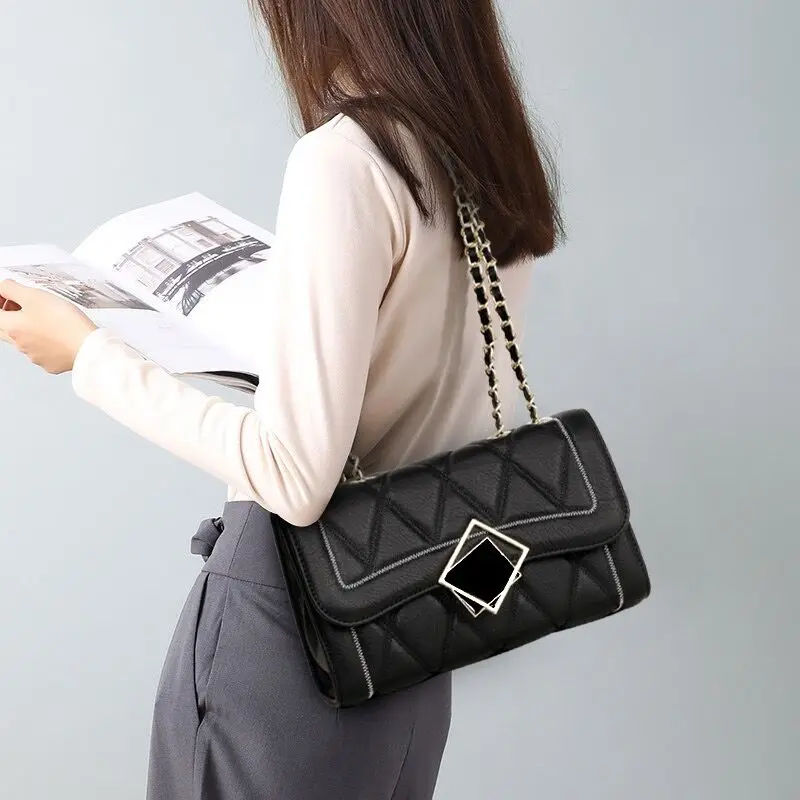 

Women Crossbody Shoulder Bag Diamond Lattice Handbag Lady Purse Split Leather Chain Strap Messenger Bag Valentine Day Gift