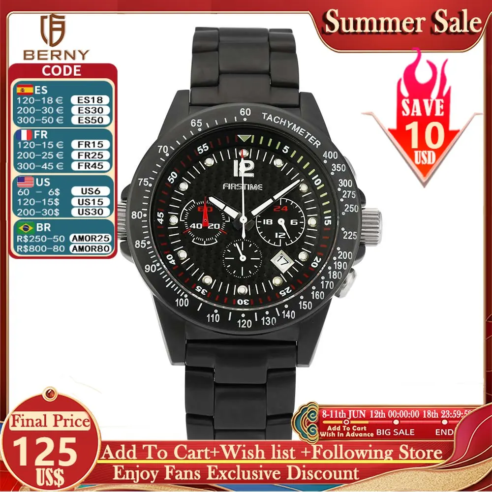 

Часы мужские Кварцевые спортивные с хронографом, 10 АТМ