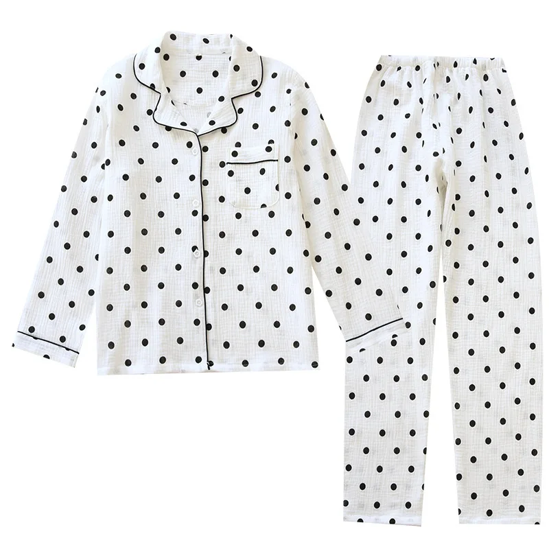 Spring Summer Crepe Cotton Women Pajama Set 2 Pieces Set Sleepwear For Lady Double Layer Soft Pyjamas Homewear Nightwear set