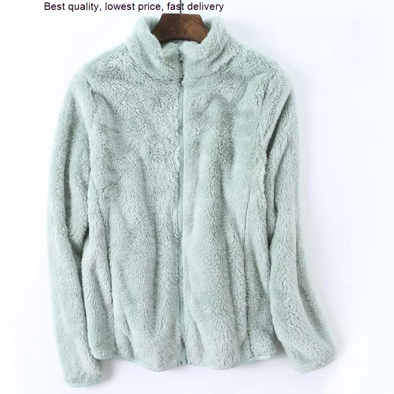 

New Winter Coral Jacket Outdoor Women Warm Stand-up Collar Cardigan Camping Hiking Unisex Fluffy Fleece Coat JM24