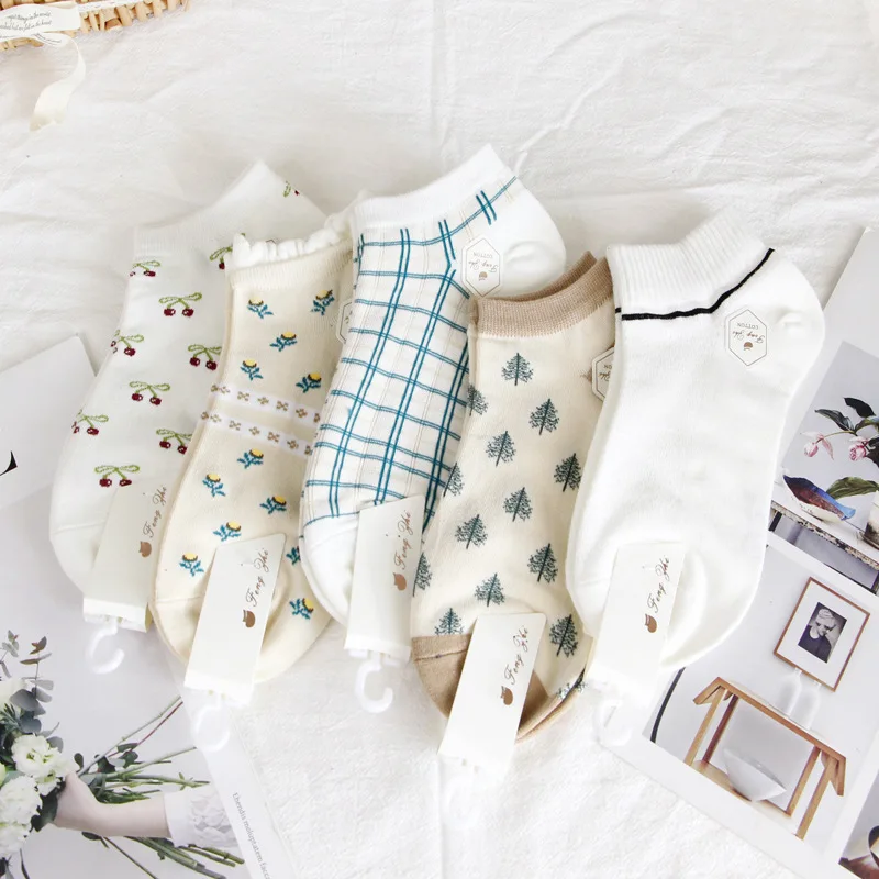 

10 Pairs Summer Breathable Cotton Socks Woman Cute Printed Socks Fashion Japanese Style Girl Ankle Socks Kawaii Short Socks