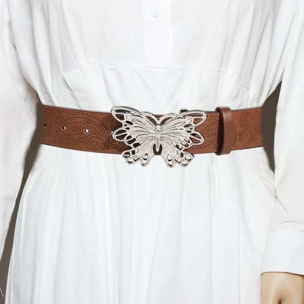 

Unisex Brown Textured Belt Unique Pattern Design Faux Leather Belt for Men Women Stylish Brown Textured Buckle for Use Buckle