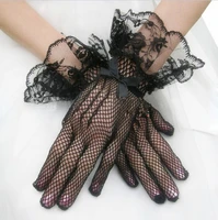 bridal wedding yarn glove lace gloves black and white finger gloves knitted net yarn glove