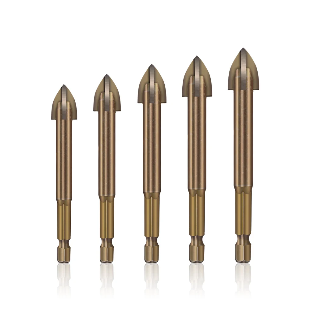 

Pack of 5 Crossed Drilling Bits Woodworking Tile Hole Opener Hard Alloy DIY Punching Triangular Working Replacement Tools