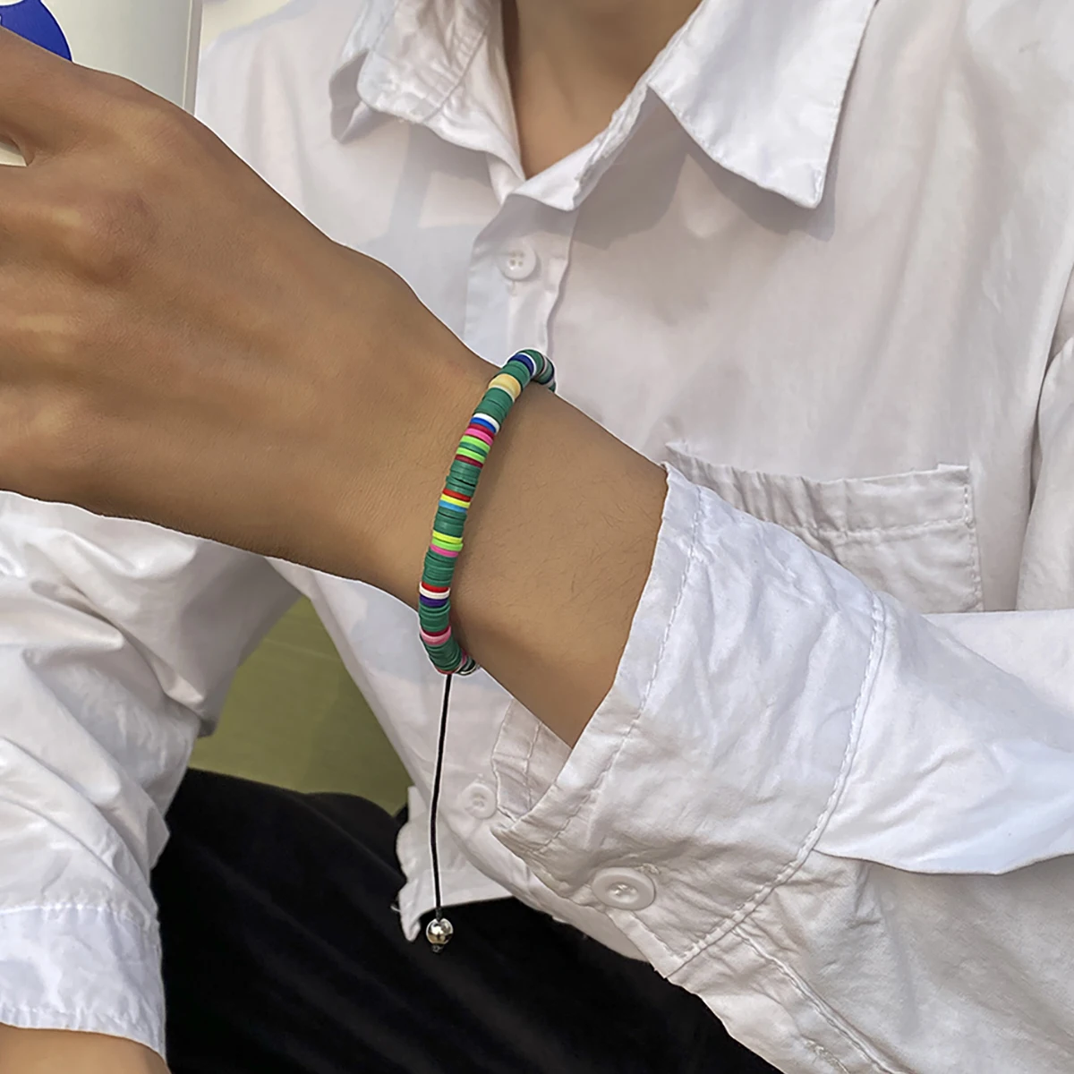 

Lacteo Green Color Soft Clay Beads Bracelets Bangles on Hand Adjustable Rope Chain Bracelets for Women Men Wrist Jewelry Gifts