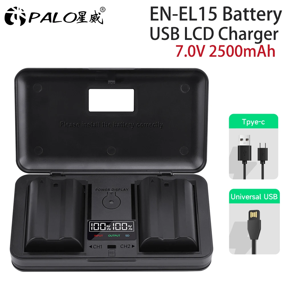 

2500mAh EN-EL15C EL15C EN EL15 Battery + Battery Charger Case for Nikon Z5, Z6, Z6 II, Z7, Z7II D780, D850, D7500, D500, D600