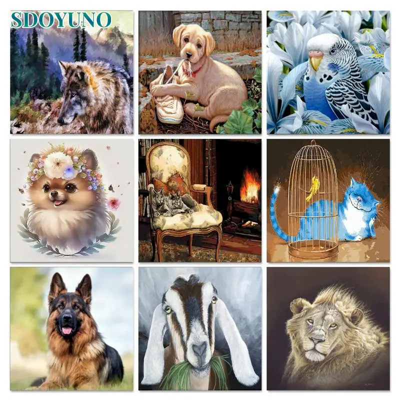 

SDOYUNO Diy Pictures By Numbers Kits For Adults Kill Time Handpainted Animals Cat And Dog Oil Painting By Number