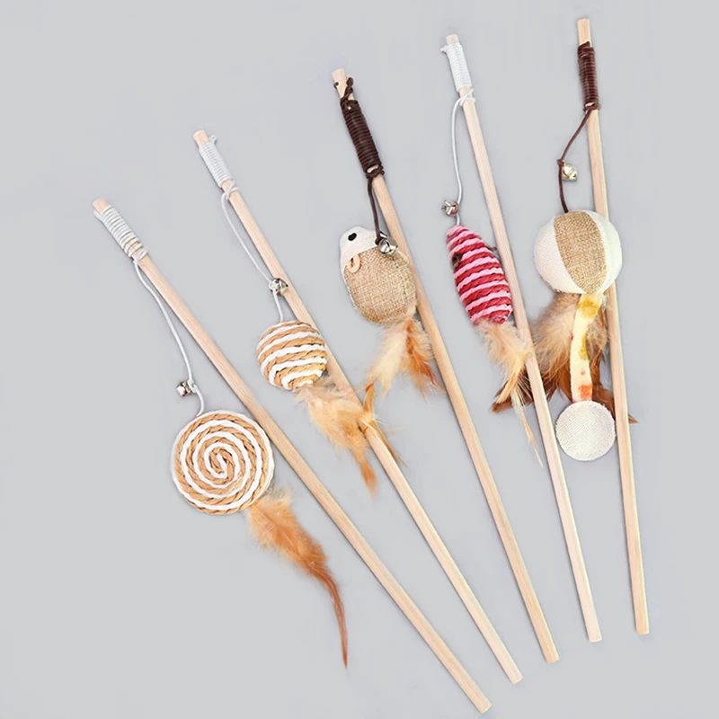 

1PC Teaser Feather Toys Kitten Funny Colorful Rod Cat Wand Toys Wood Pet Cat Toys Interactive Stick Pet Cat Supplies Pet Toy