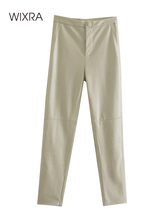 Wixra-pantalones con bolsillos de cuero pu para mujer...