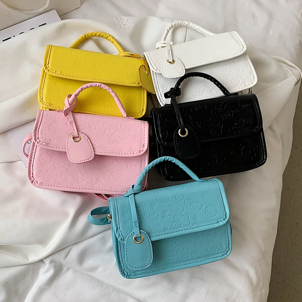 

Girls Brief Flap Women's Casual Messenger Bags Candy Color PU Leather Floral Crossbody Shoulder Purse Handbags Female