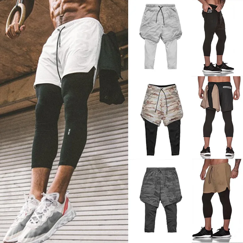 

2022 summer new camouflage men's shorts double-layer pants casual pants sports inward eight points outside five points pants