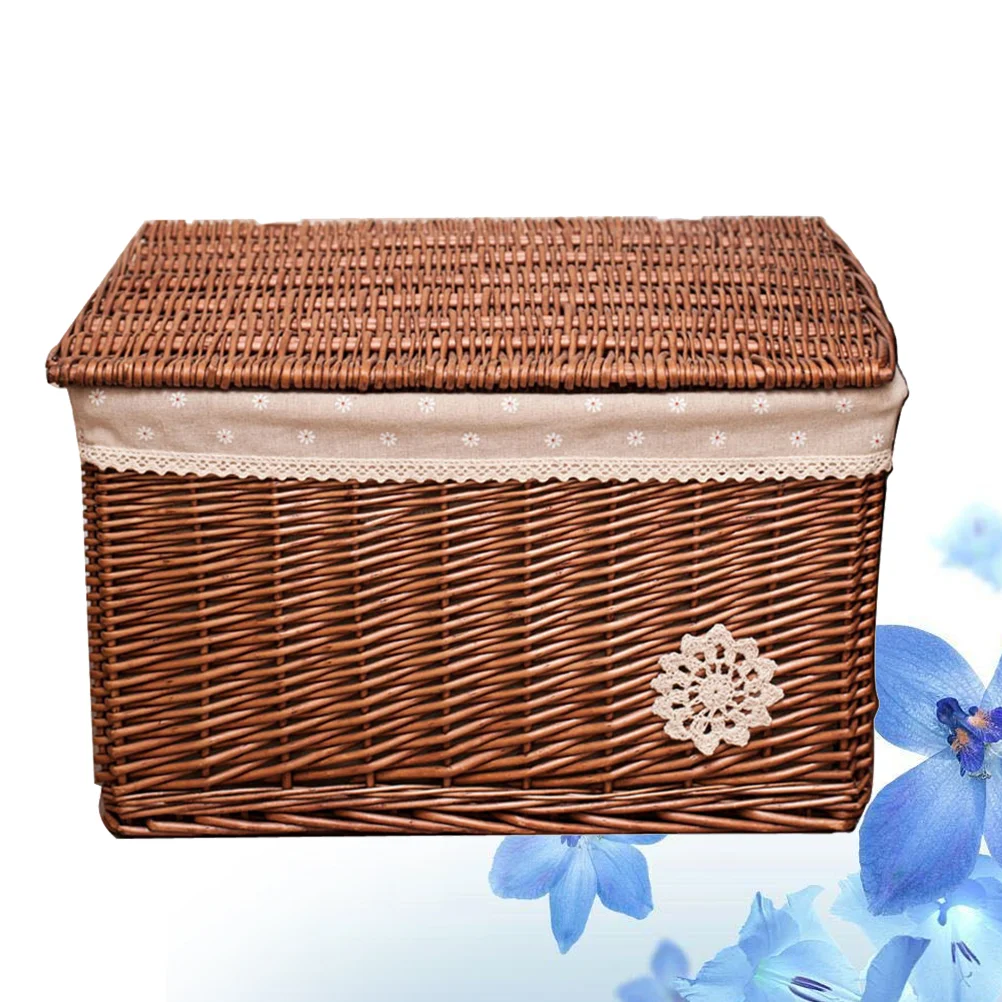 

Basket Storage Wicker Woven Box Rattan Baskets Seagrass Bins Organizer Lid Fruit Sundries Picnic Bin Rectangular Lids Closet