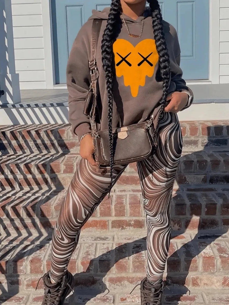 

LW Plus Size Heart Graffiti Print Pants Set Autumn winter warmn Two Piece Outfits Womens Track Suits Casual Fashion Streetwear