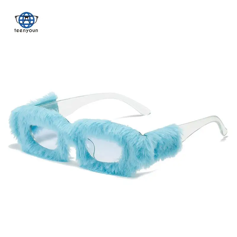 

Teenyoun 2022 New Creative Sunglasses Punk Design Plush Innovative Square Glasses Funny Hair Inlaid Sun Glasses Gafas De Sol