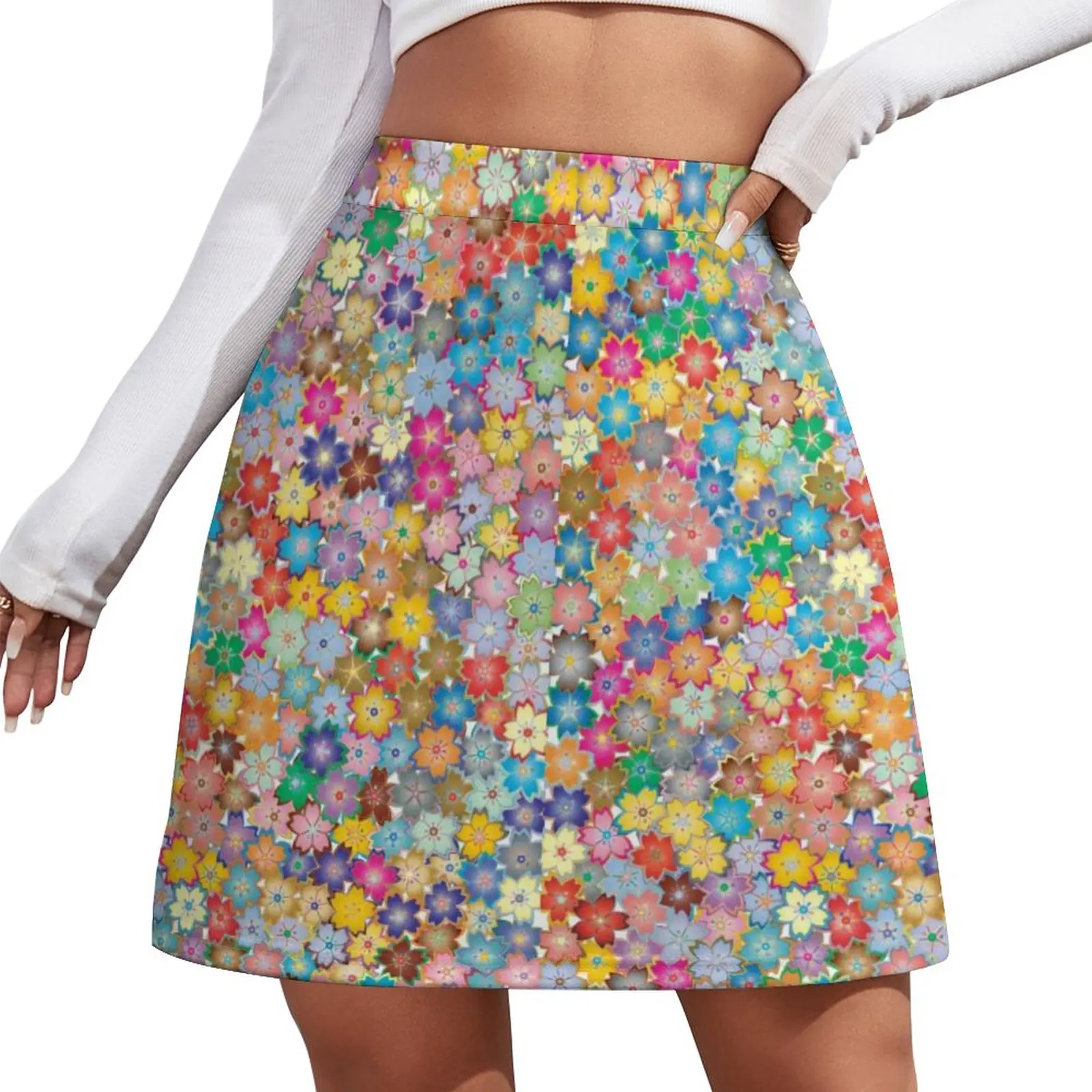 

Flower Power Skirt Summer Floral Print Aesthetic Casual A-line Skirts Elegant Mini Skirt Female Printed Oversized Clothes