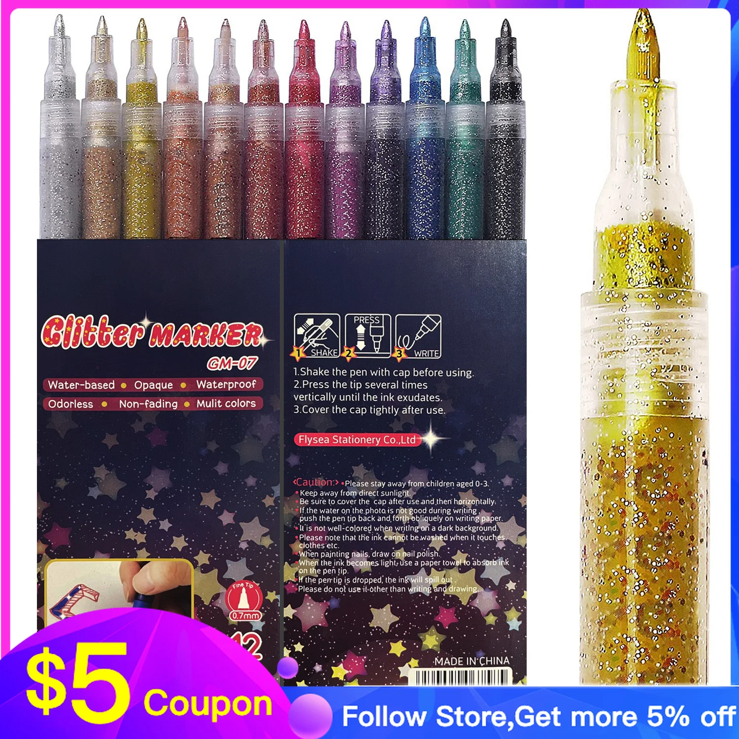 Acrylic Glitter Paint Marker Pens Ultra Fine Point 0.7mm Paint Pens For Rock Painting Diy Crafts