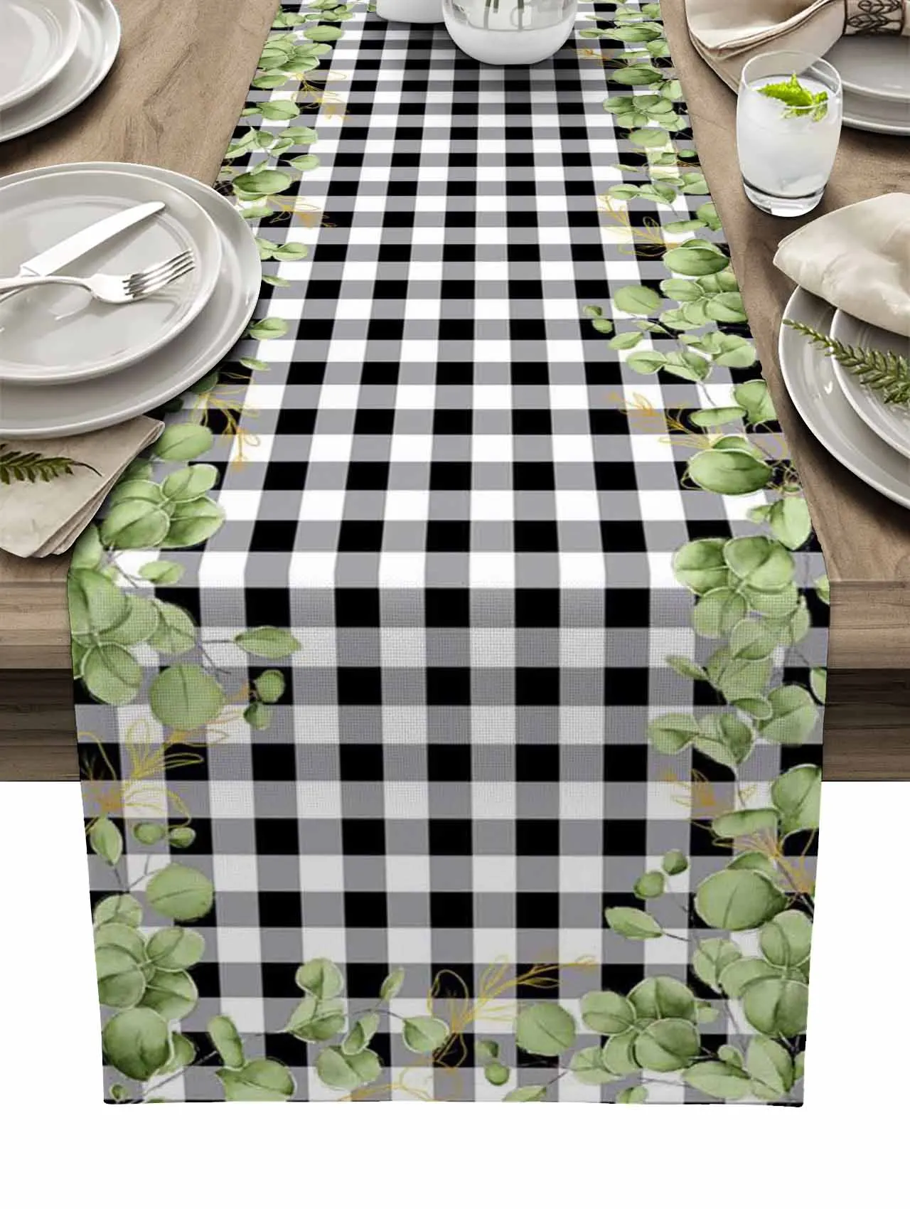 

Eucalyptus Leaf Tropical Plaid Coffee Table Decor Dinner Table Decoration Wedding Decor Table Runners Modern Wedding Decoration
