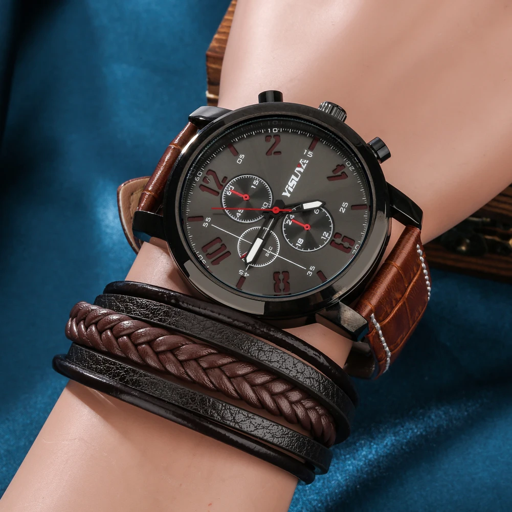 Brown Cowhide Leather Watch Band 18mm 20mm 24mm Watch Strap Accessories Fashion Causal Woven Bracelet Set Gifts for Men Pulseira