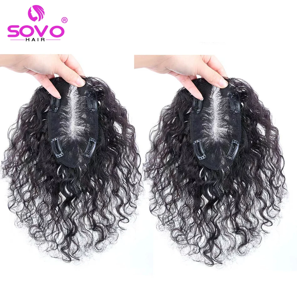 

13x14cm Swiss Lace Human Hair Toppers For Women Natural Wavy Curly Topper Virgin Hair Clip In Hairpieces for Hair Loss Volume