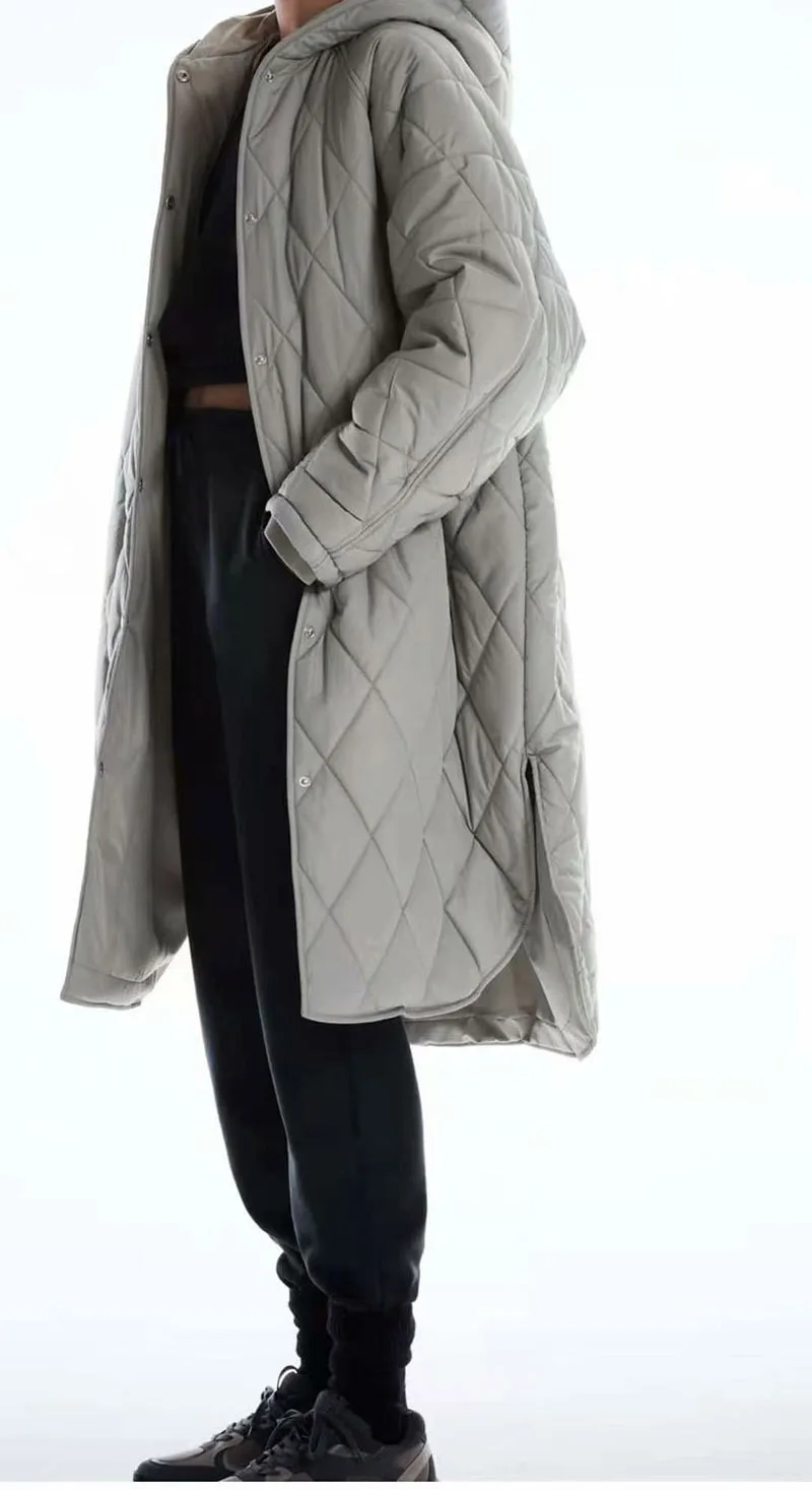 Winter Womens Coat Long Hooded Long-sleeved Single-breasted Loose Warm Fashion Cotton-padded Jacket Women