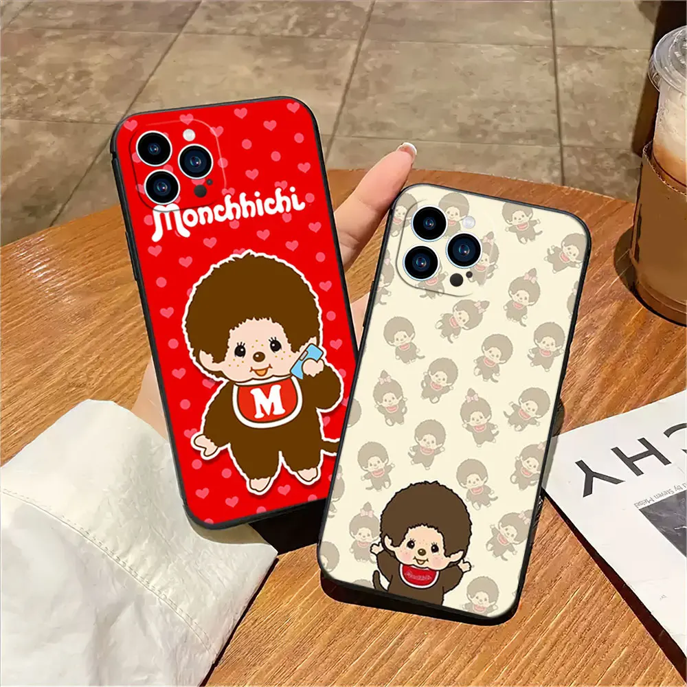 Чехол для телефона M-Monchhichis с рисунком iPhone 12 11 13 14 15 16 Max Pro Plus черный мягкий