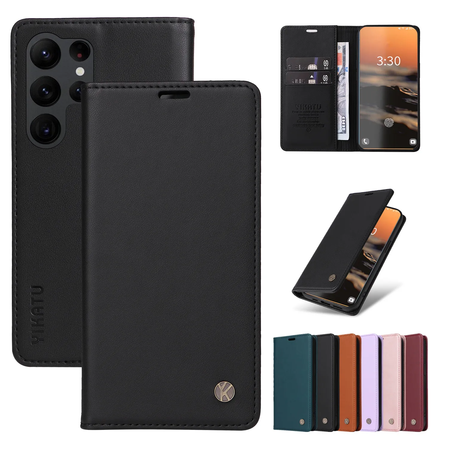 

S23 Ultra Classic Solid Color Leather Phone Case for Samsung Galaxy S22 Plus S21 S20 FE S10 S9 Note 20 10 Wallet Flip Card Cover