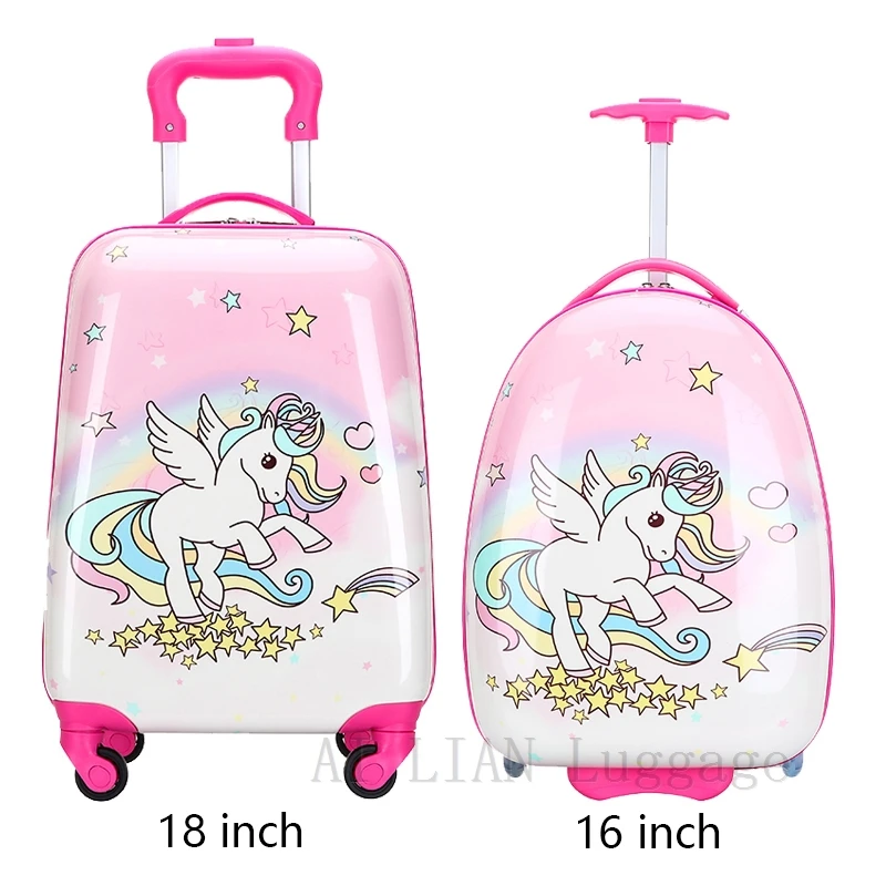 New kids rolling luggage travel suitcase spinner wheels trolley luggage bag children's cabin carry on suitcase cartton animal
