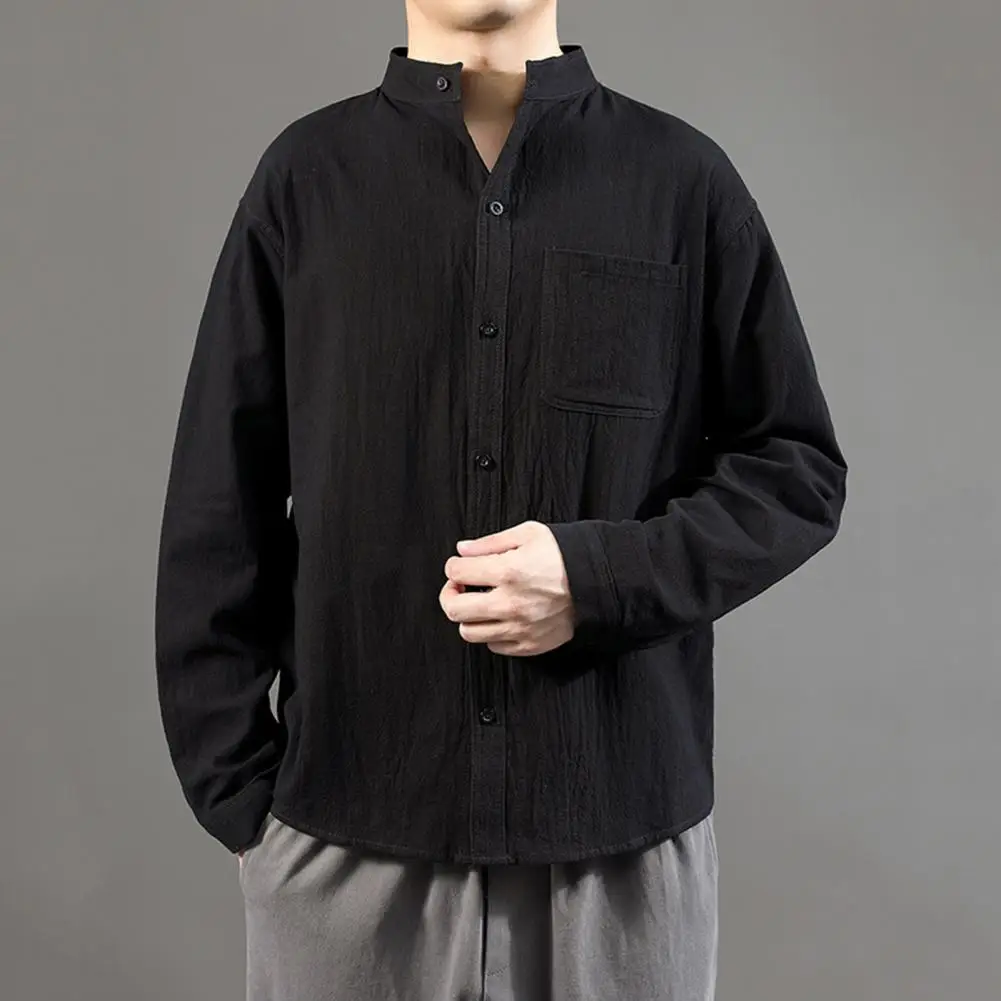 

Men Top Solid Color Spring Autumn Streetwear Relaxed Fit Pocket Button Down Shirt Beach Shirt for Daily Wear