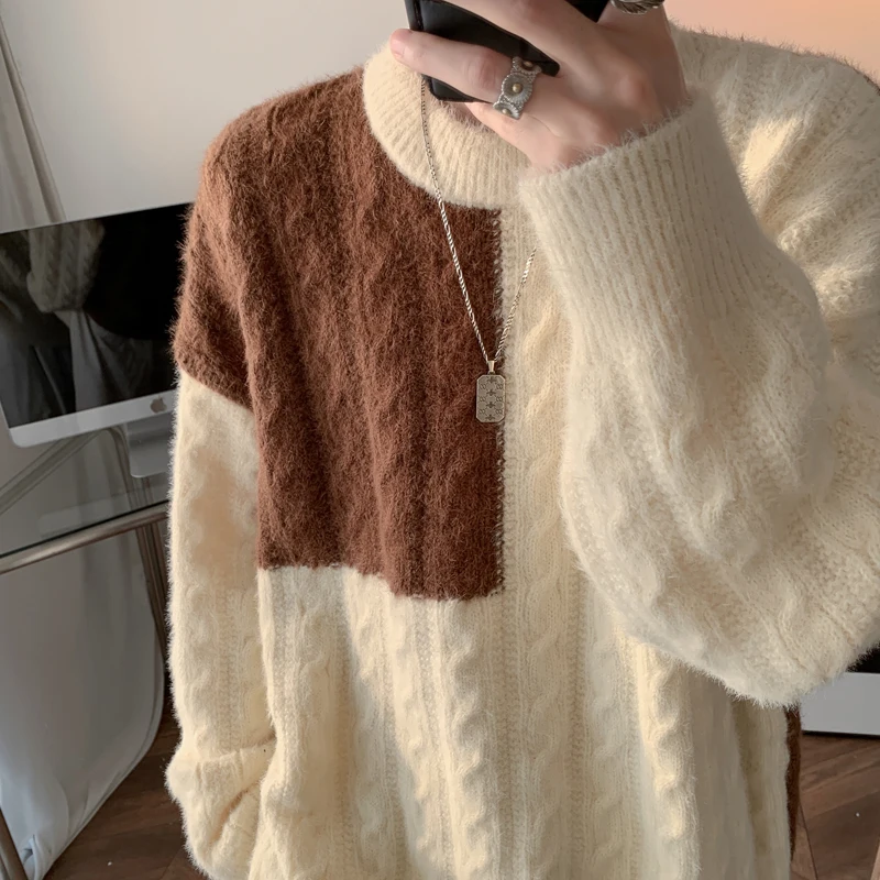 LAPPSTER Winter Patchwork Knitted Sweater Men Luxury Long Sleeve Pullovers 2024 Funny New In Y2k Oversized Graphic Black