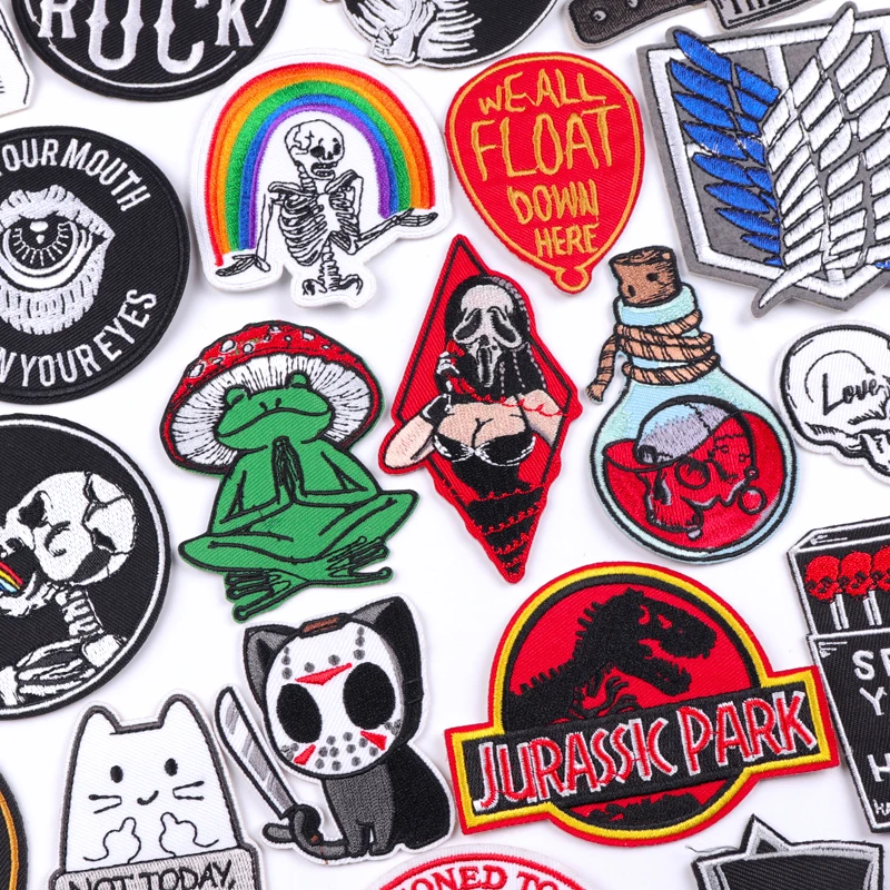 

Punk/Skeleton Patch Frog/Dinosaur Embroidery Patch Iron On Patches Skull Patches For Clothing DIY Applique Ironing/Sew Stickers
