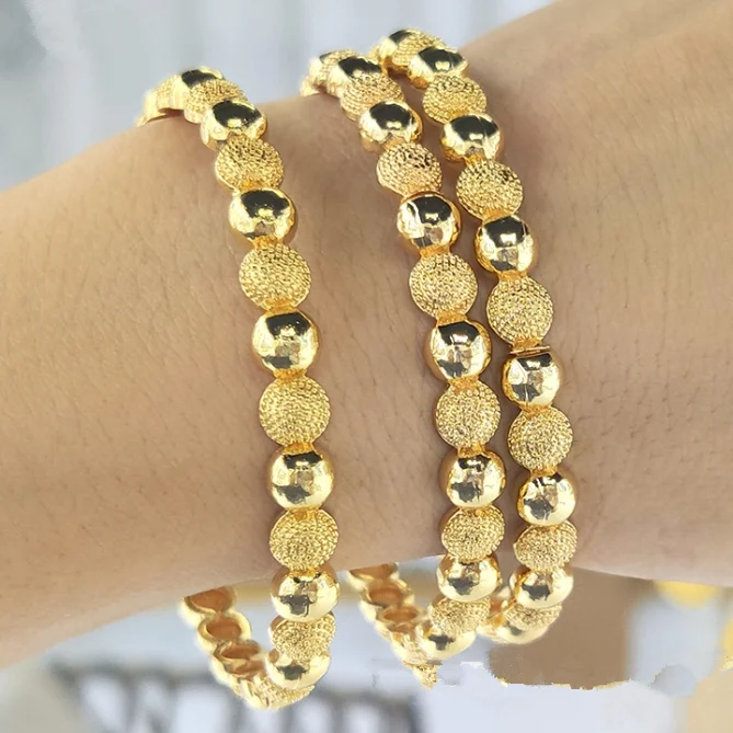 

24K Gold Plated Dubai Bangle Bracelet Africa Arabssemble Fashion Dubai Abrasive Blasting Bangle Jewelry Gift for Women with Box