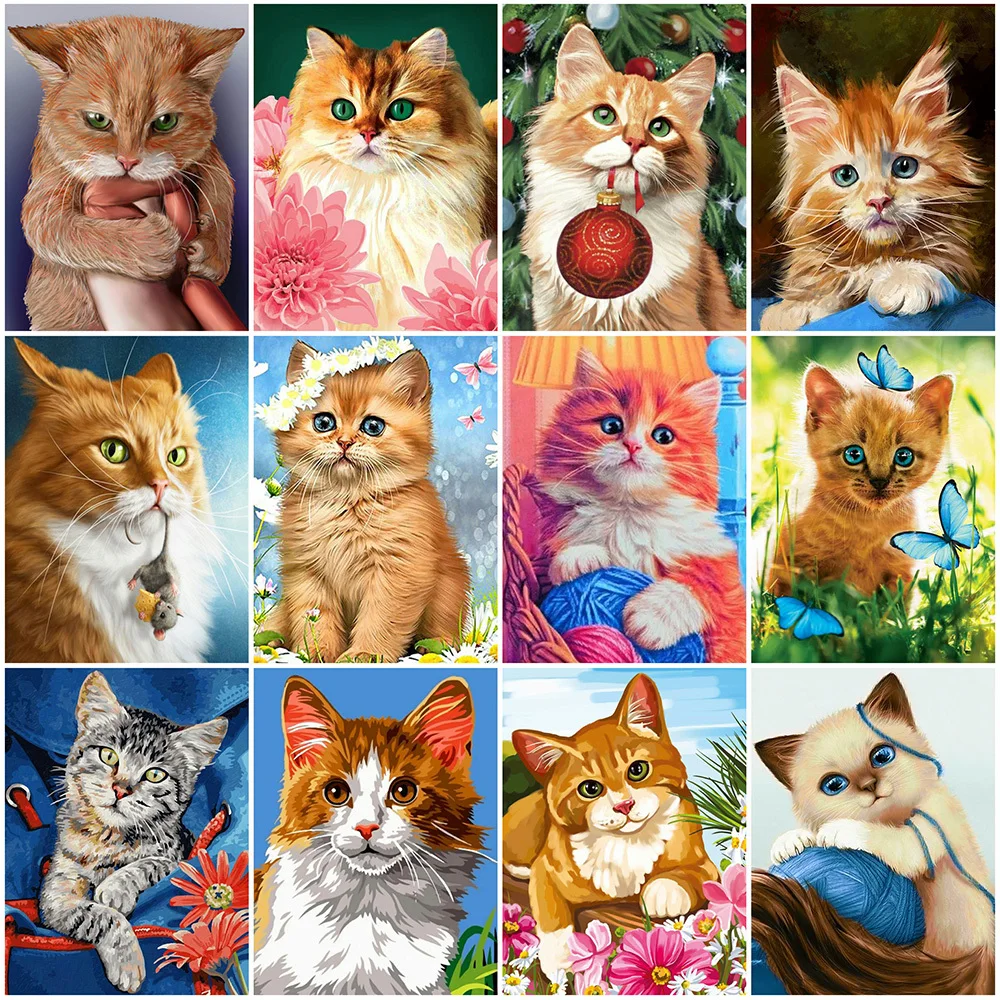 

MomoArt DIY Diamond Painting Cat Needlework Diamond Embroidery Animal Picture Rhinestone Mosaic Flower 5D Art Handmade Hobby