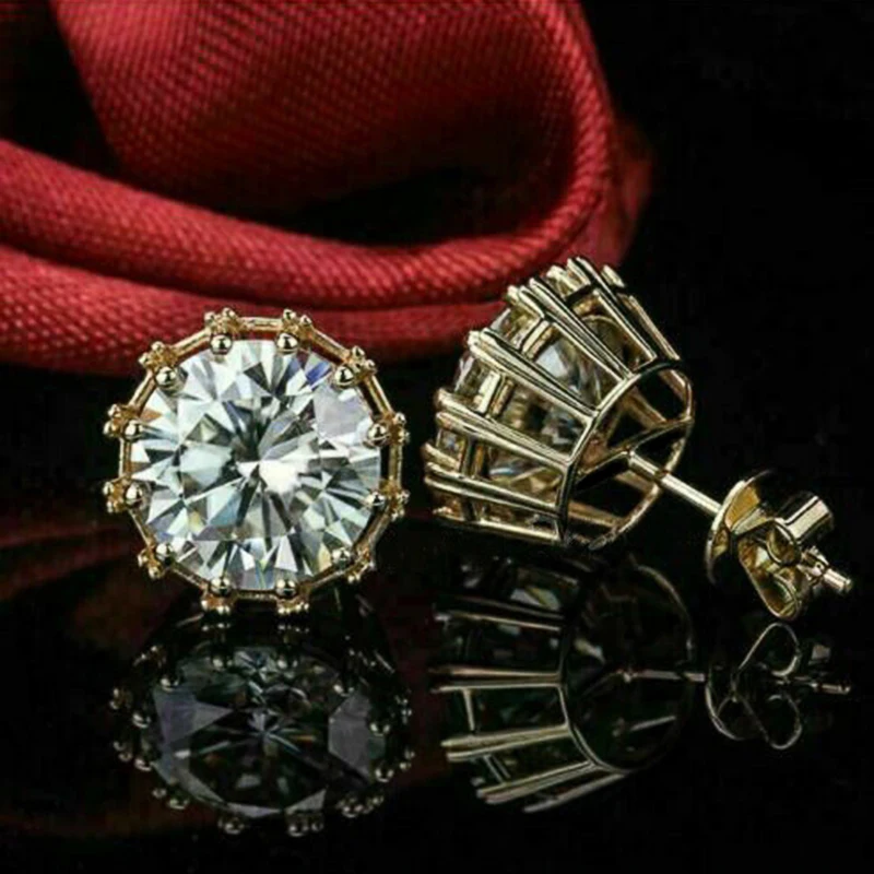 

Huitan Luxury Gold Color Stud Earrings with Single Cubic Zirconia Simple Stylish Women Accessories High Quality Fashion Jewelry