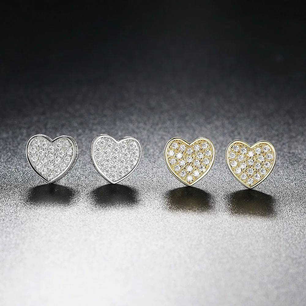 Женские серьги-гвоздики в форме сердца с фианитами