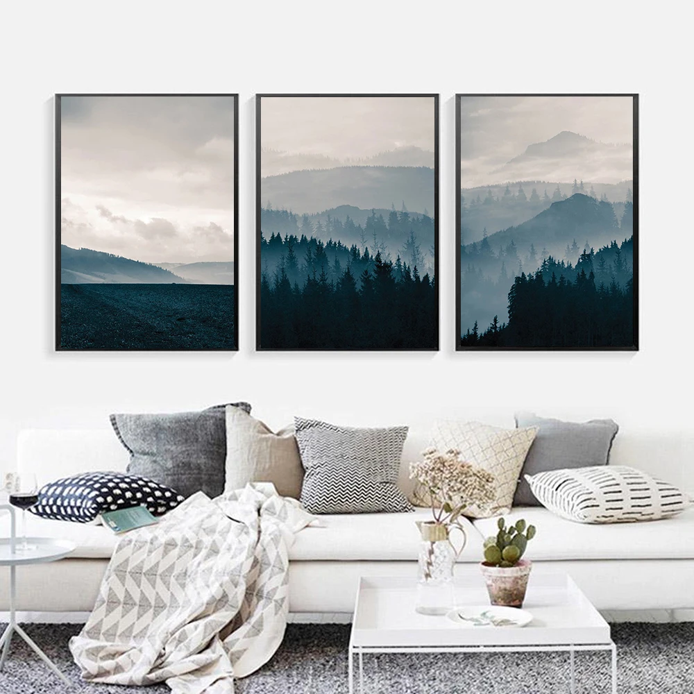 

Foggy Forest Poster Nature Landscape Canvas Painting Nordic Art Print Scandinavian Wall Picture For Living Room Home Decor