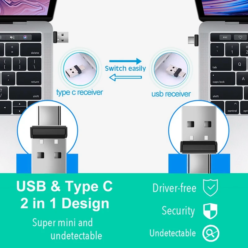 Фото USB-манипулятор для мыши 2-в-1 (USB и Type-C), незаметный автоматический шейкер для мыши, поддерживает активность компьютера, для ноутбуков - DTB3 №2