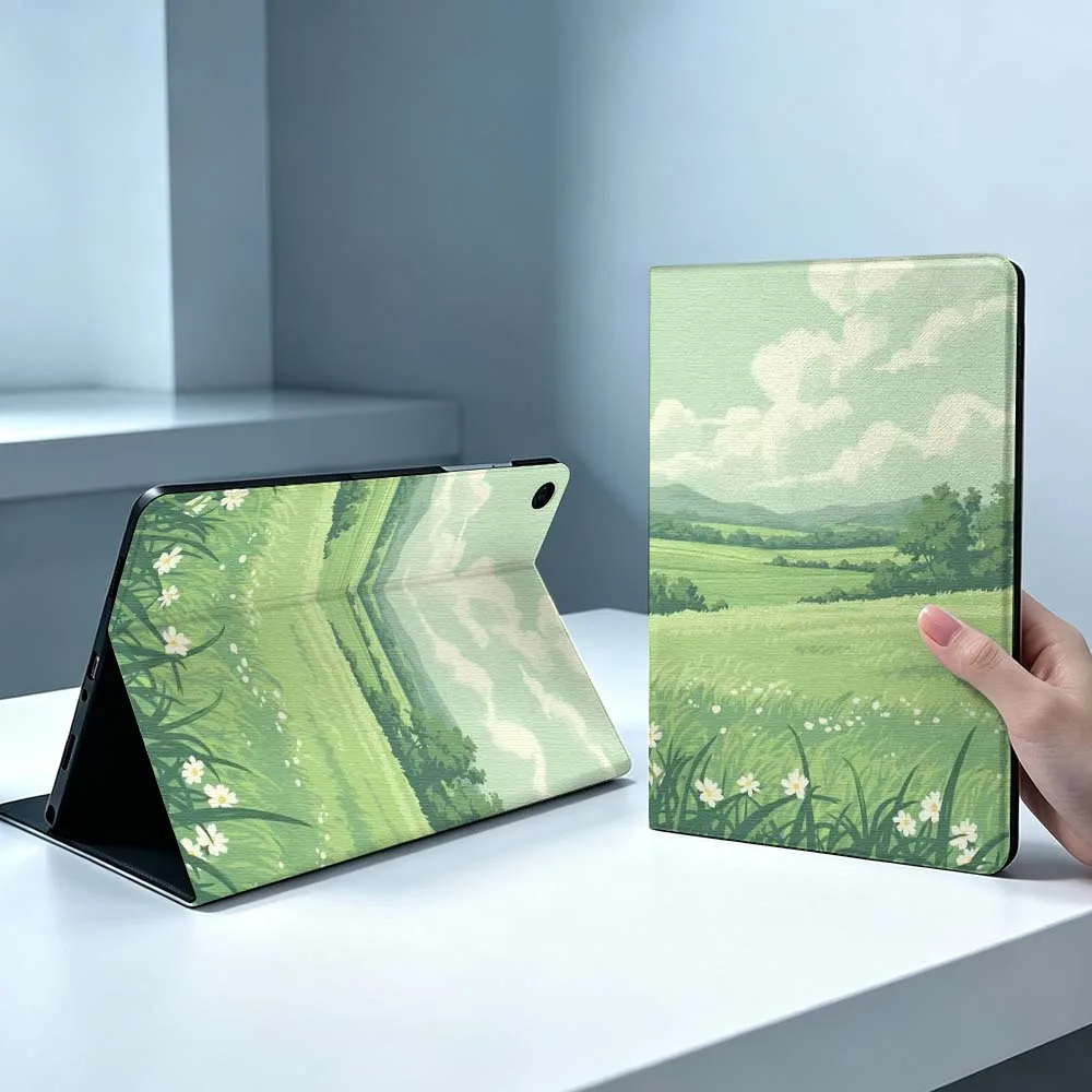 Фото Зеленый чехол-подставка для планшетов Samsung Galaxy Tab S11 S10 S9 S8 S7 S6 A9 A8 A11 Lite FE Plus с отсеком для стилуса в стиле Lofi №1