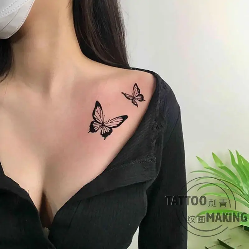 

2022 New Sexy Sketch Two Butterfly Art Waterproof Tattoo Stickers for Woman Man Body Arm Thigh Temporary Tattoo Fake Tattoo