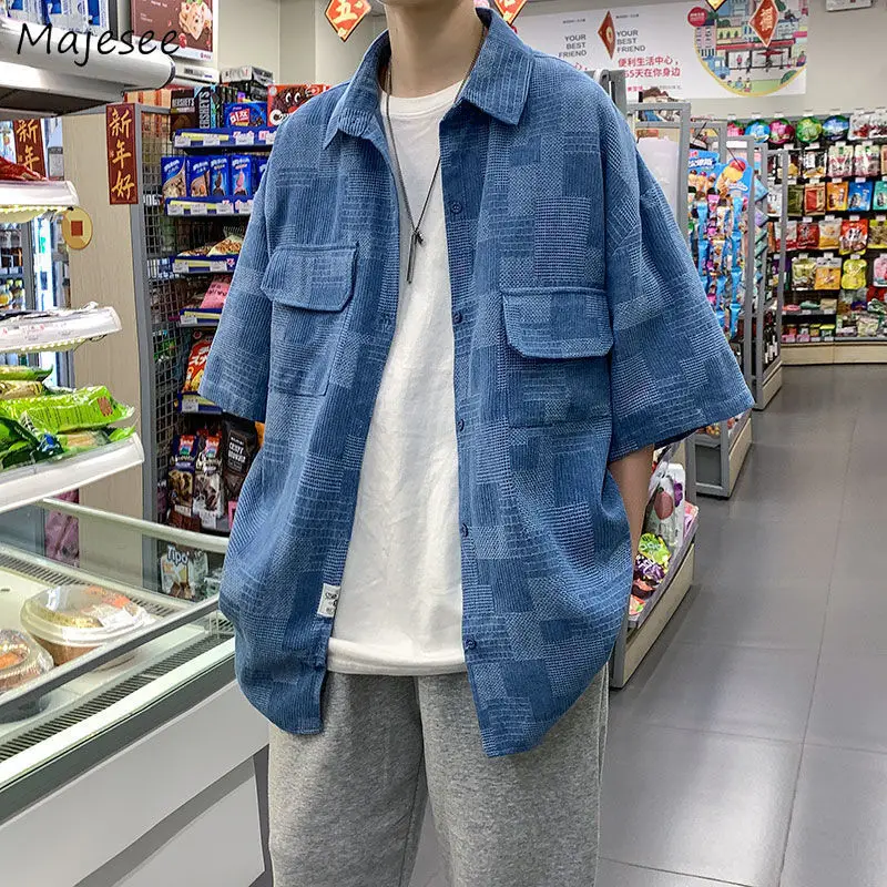 

Рубашка мужская Ulzzang, летняя, в стиле ретро, элегантный дизайн
