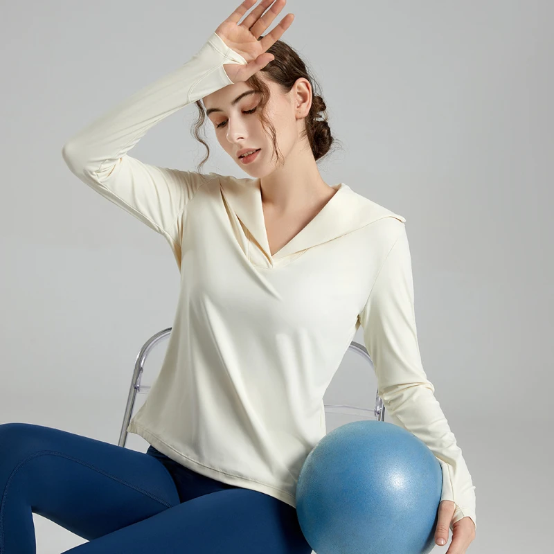 

Yoga dress fast-drying fitness blazer pilates training long sleeves loose running Navy v-neck new style top deportivos mujer gym