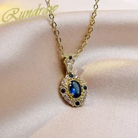 rundraw french fashion royal blue zircon crystal pendant necklace for womens copper gold plated chain necklaces party jewelry