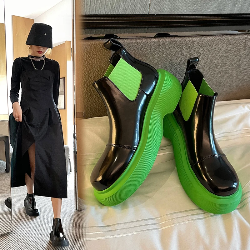 

Women's ankle boots natural leather shoes 22-24cm 2021 autumn and winter Platform boots classic Chelsea boots shoes woman