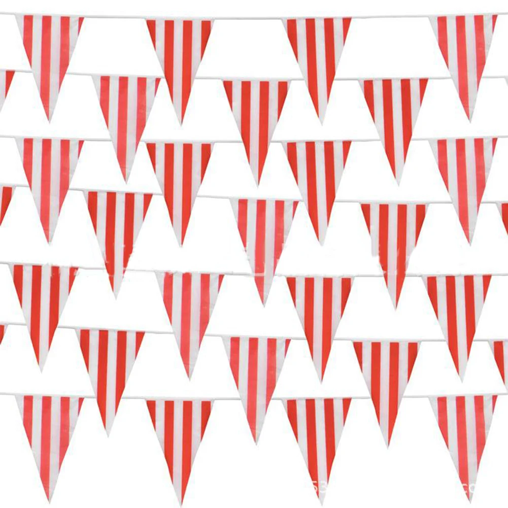 

1set Flags Banner 10/30M Red And White Striped Pennant Plastic Carnival Circus Wedding Grand Event Decorations