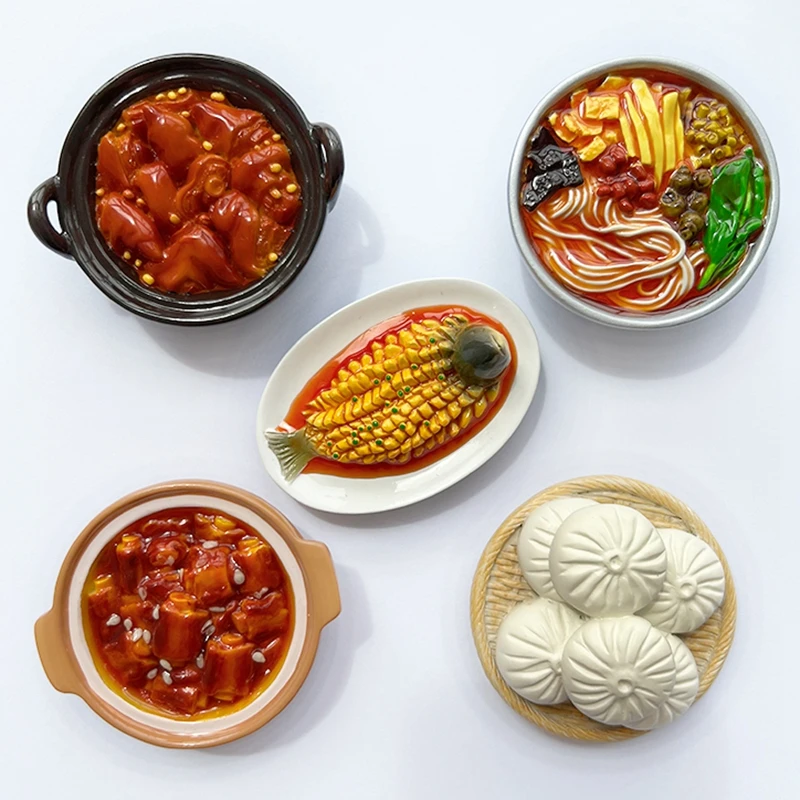 

Hand-painted Chinese Food Casserole With Pork RibsSteamed Bun 3D Fridge Magnets Souvenirs Refrigerator Magnetic Stickers Gift