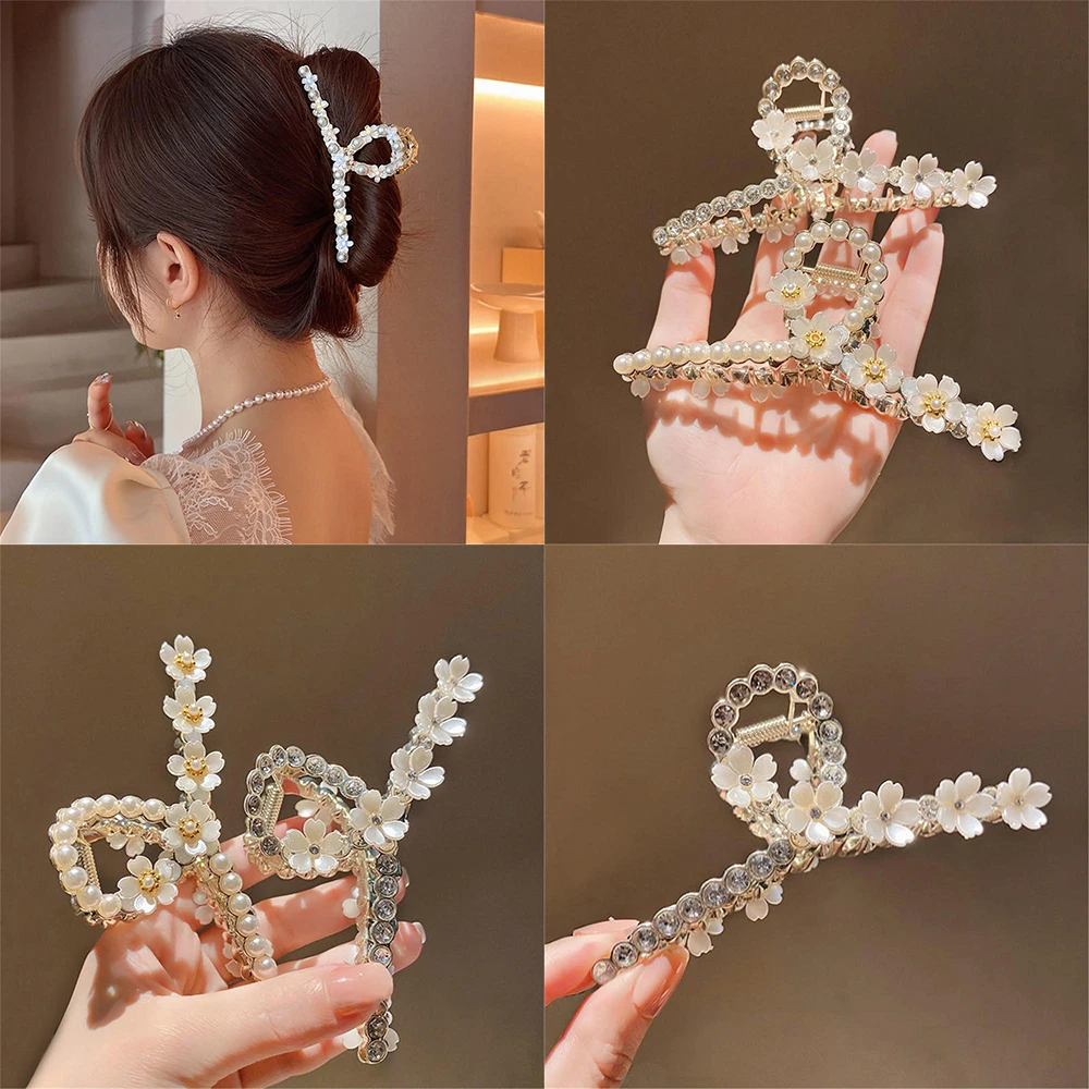 Заколка-краб женская с искусственным жемчугом элегантный металлический зажим