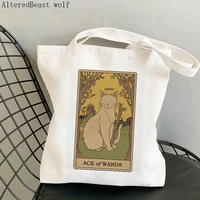 women shopper bag witchy magic ace of wands cat tarot card bag harajuku shopping shopper bag girl handbag shoulder lady bag