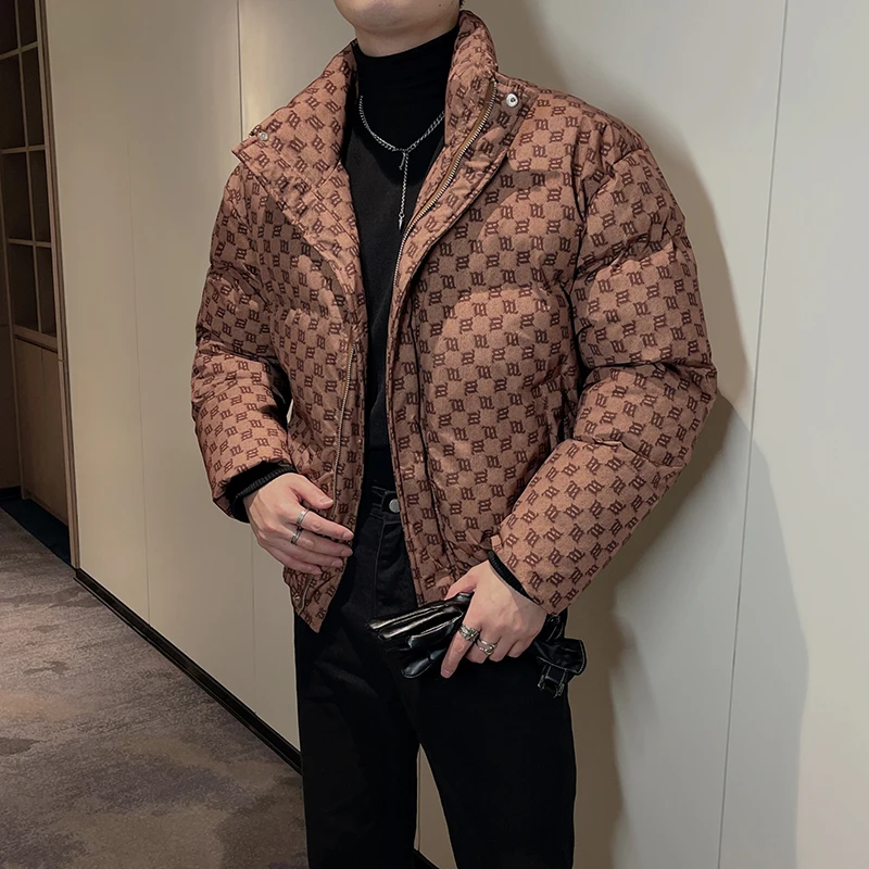 2022 Winter Vintage Print Men Jacket Casual Puffer Thick Parkas Oversize Hiphop Overcoat Thicken Warm Zipper Coat Men Clothing